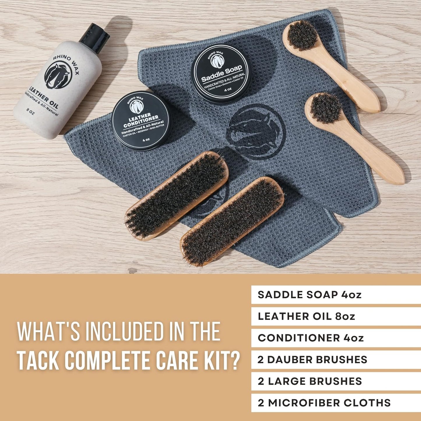 Complete Saddle Soap and Horse Tack Kit -Includes: SaddleSoap - Leather Conditioner - Oil - Brushes - Cloths. Equestrian Supplies (Boots, Bridles, Saddles, Horse Stuff) - Made in The USA