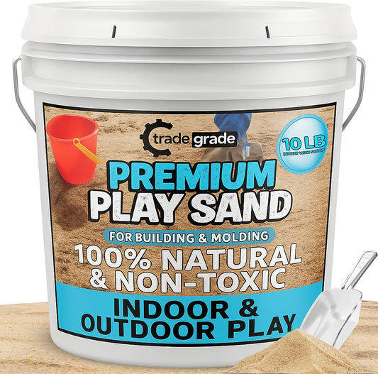 Trade Grade Play Sand for Sandbox Sand for Kids - Bulk Bucket Natural Play Sand for Kids, Sensory Play, Tables, & Outdoor Fun, Perfect for Wet Castle Building & Creativity (10 Pounds)
