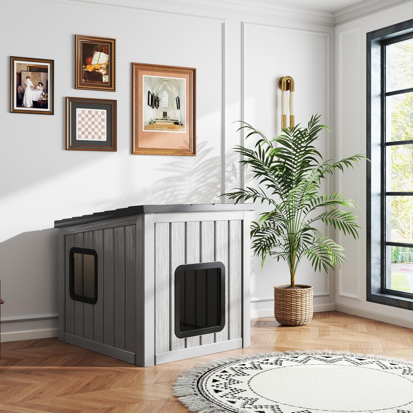 KAMABOKO Outdoor Cat Shelter Weatherproof PP Plastic Cat House for Winter, Insulated Cat Condo for Feral and Outdoor Cats with Waterproof Flat Base for Porch, Backyard, Black