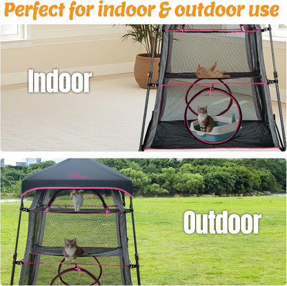 Extra Large Catio Cat Enclosure for Indoor and Outdoor with waterproof bottom,Itent 3 Tier Spacious Cat Tower Tent,Portable Cat Tent for Patio,Balcony, Deck & Camping Weatherproof & Sunproof(Patented)