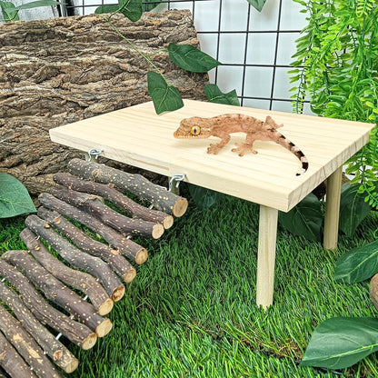 BNOSDM Reptile Cork Bark Substrate and Wooden Hideout Platform for Lizard, Gecko