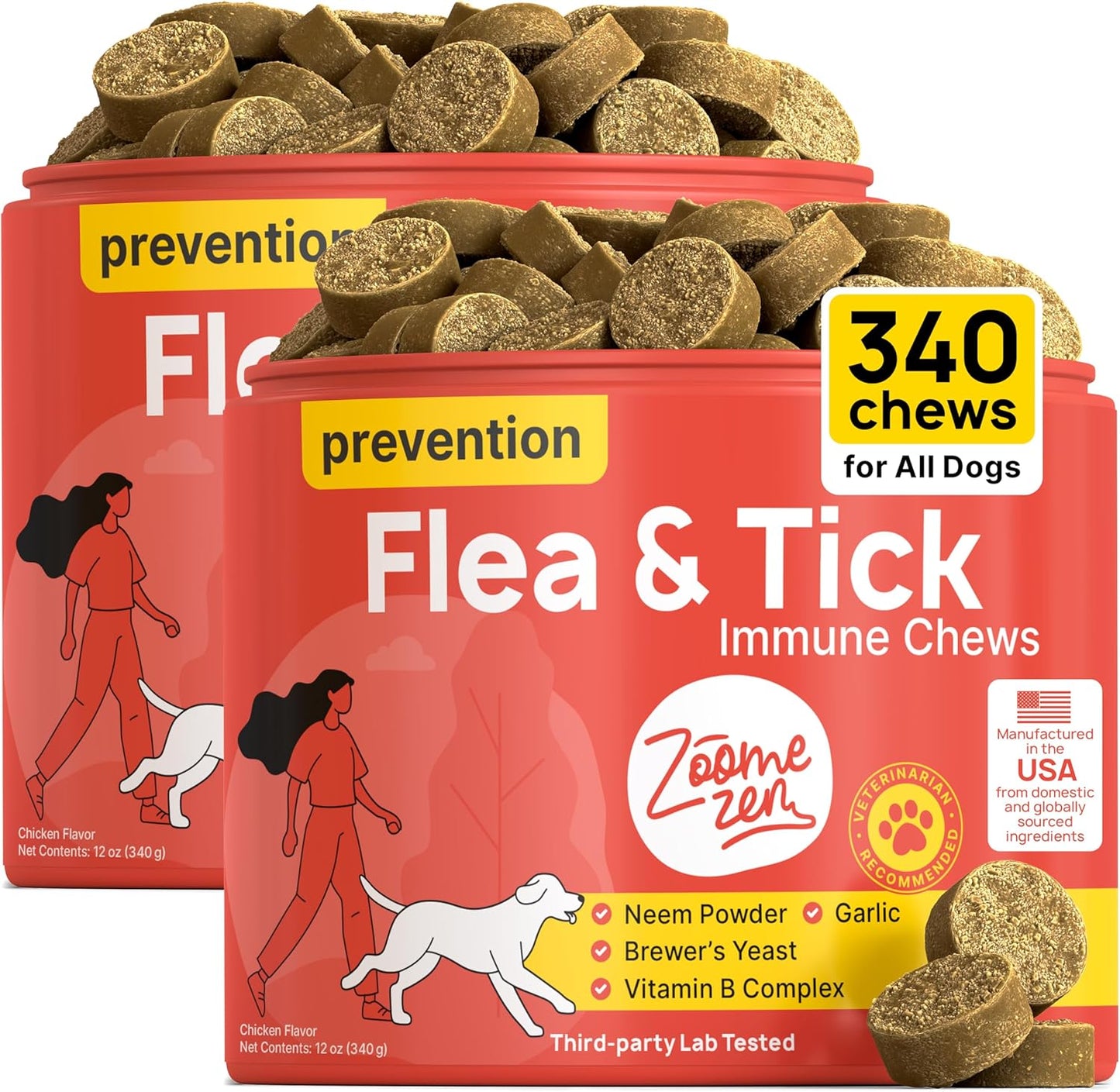 Flea and Tick Prevention for Dogs Chewable – Natural Flea Pills for Dogs, All Breeds & Ages, Chicken Flavor – Dog Flea and Tick Treatment Chewable Supplement – 2 Pack, 340 Count, Made in USA