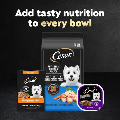 Cesar Filets in Gravy Wet Dog Food Rotisserie Chicken Flavor, Filet Mignon Flavor, and Wood-Grilled Chicken Flavor Variety Pack, 1.76 oz. Mini-Pouches, 40 Pack
