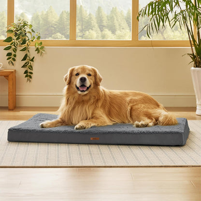LE SURE XL Washable Dog Bed Cover Replacement Plush Fleece Cover for Orthopedic Egg Crate Foam Pet Mat 44x32x3 Inches, Dark Grey