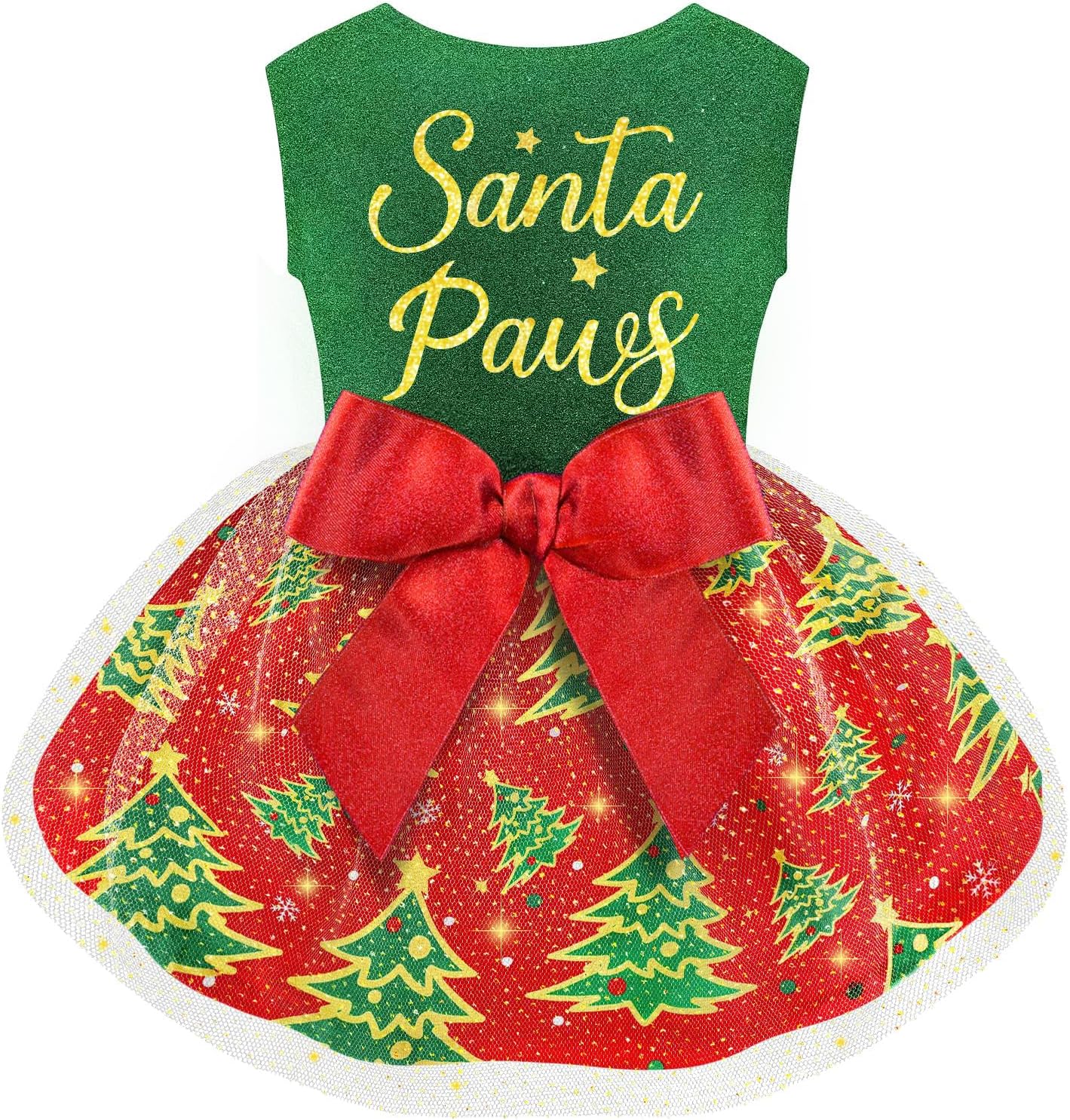 Dog Christmas Outfit Cute Dog Christmas Dress with Bowknot Tulle Puppy Clothes for Small Medium Dogs Cats Boys Girls Pet Costume