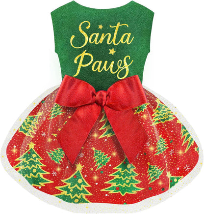 Dog Christmas Outfit Cute Dog Christmas Dress with Bowknot Tulle Puppy Clothes for Small Medium Dogs Cats Boys Girls Pet Costume