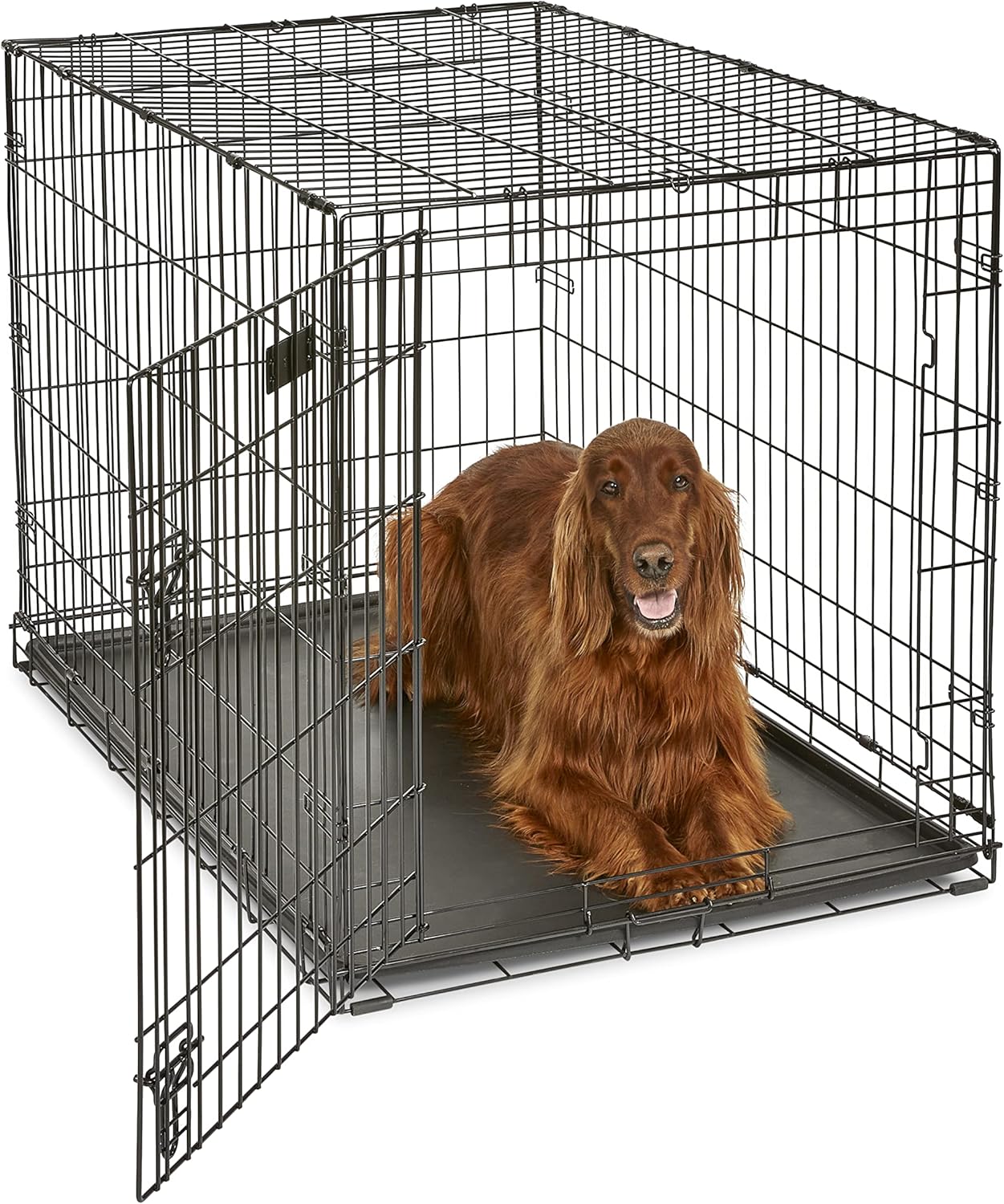 MidWest Homes for Pets 42-Inch iCrate Folding Dog Crate with Divider Panel, Leak-Proof Tray & Secure Latches – Metal Wire Kennel for Large Breeds – Portable, Durable & Easy to Assemble