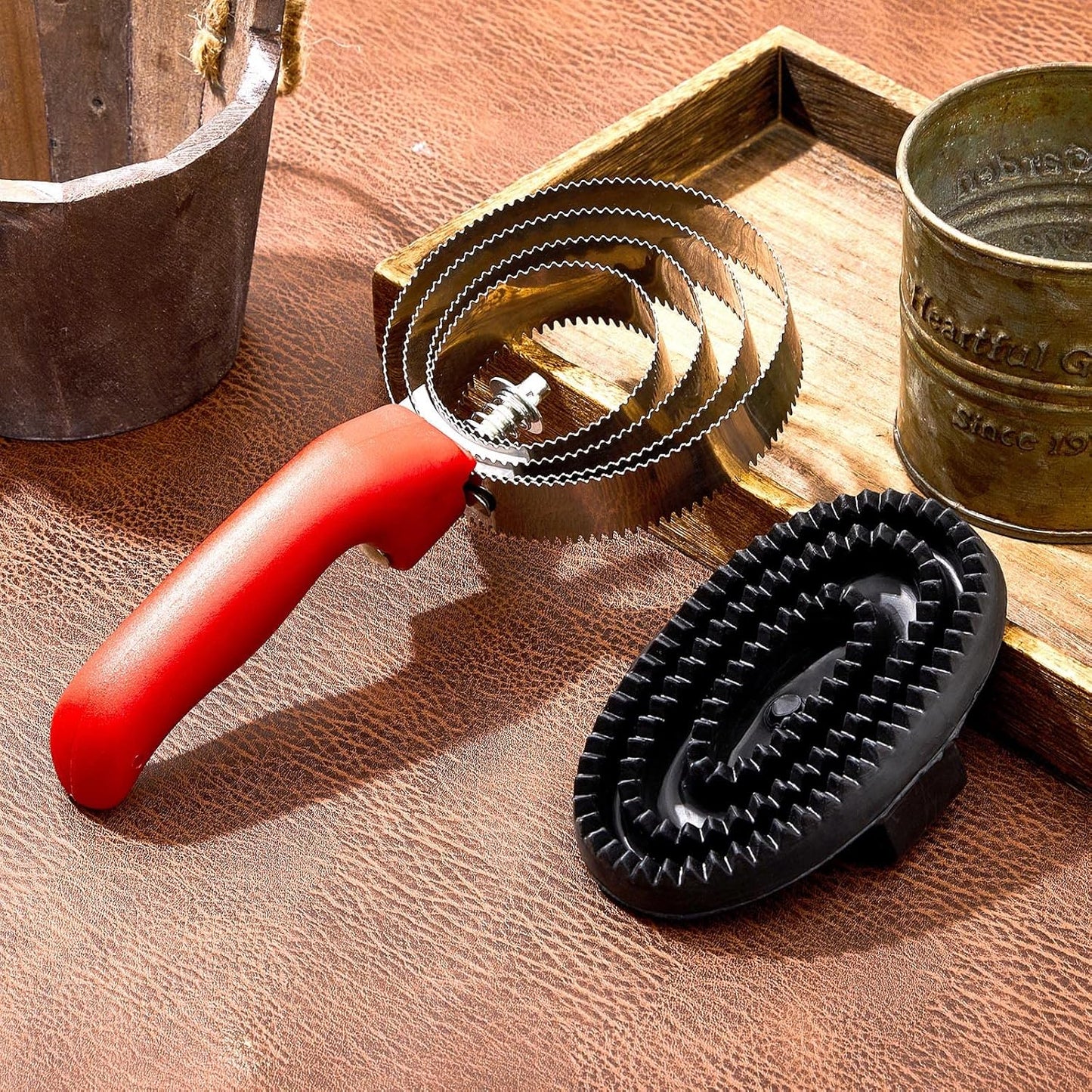 Reversible Stainless Steel Curry Comb with Large Rubber Brush for Grooming Horses, Dogs, Goats, Cattle, Cow, Donkey Supplies