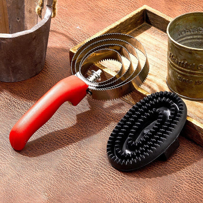 Reversible Stainless Steel Curry Comb with Large Rubber Brush for Grooming Horses, Dogs, Goats, Cattle, Cow, Donkey Supplies
