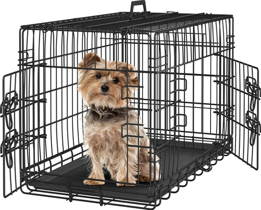 Yaheetech 30 inch Double Door Dog Crate w/Divider for Puppy, Collapsible Metal Dog Kennel with Removable Tray, Portable Travel Cage, Black