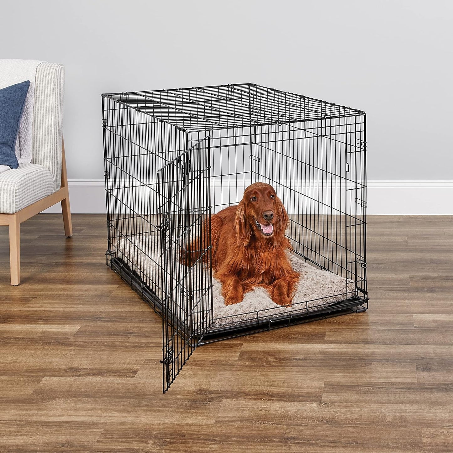 MidWest Homes for Pets 42-Inch iCrate Folding Dog Crate with Divider Panel, Leak-Proof Tray & Secure Latches – Metal Wire Kennel for Large Breeds – Portable, Durable & Easy to Assemble