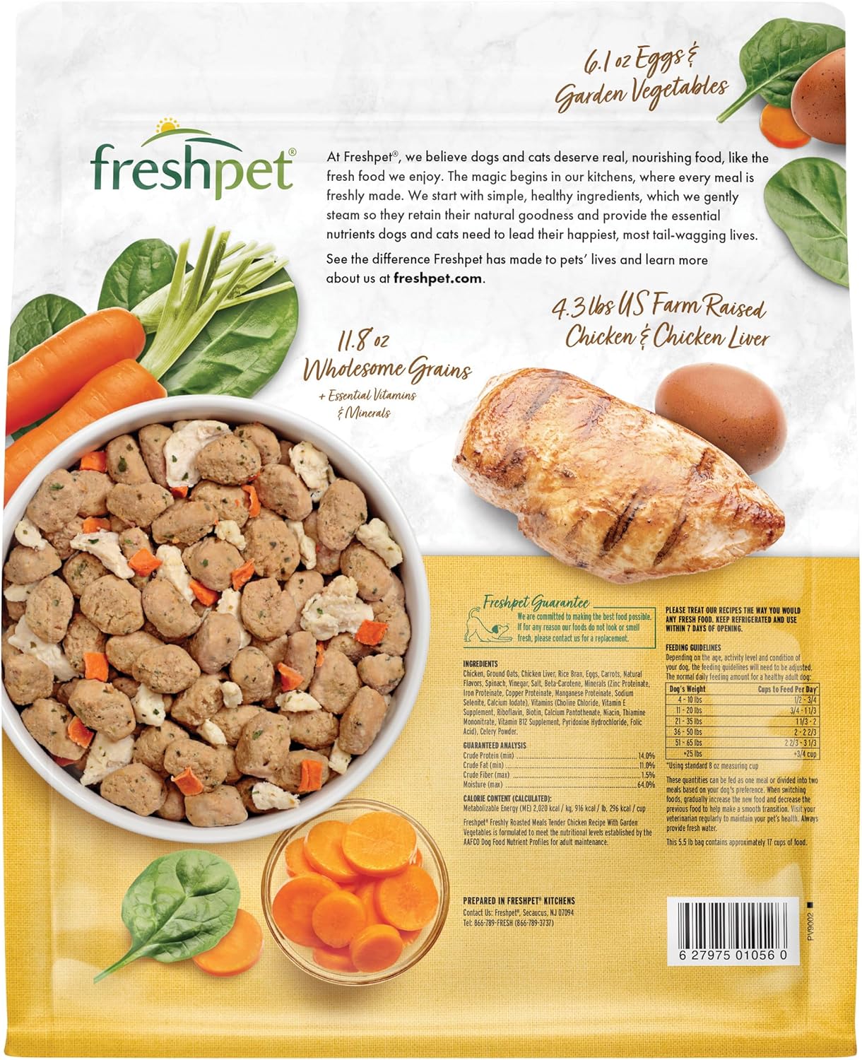 Freshpet Fresh Dog Food, Freshly Roasted Meals, Tender Chicken Recipe, 5.5 lb