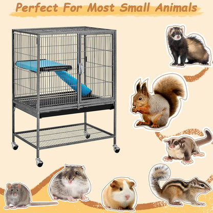 Yaheetech Metal Rolling Cage for Adult Rats/Ferrets/Chinchillas Small Animal Cage w/Removable Ramp & Platform Black