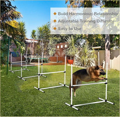 PawHut 4 Piece Dog Agility Training Equipment for Dog Agility Course with Adjustable Height Jump Bars, Included Carry Bag, & Displacing Top Bar, White