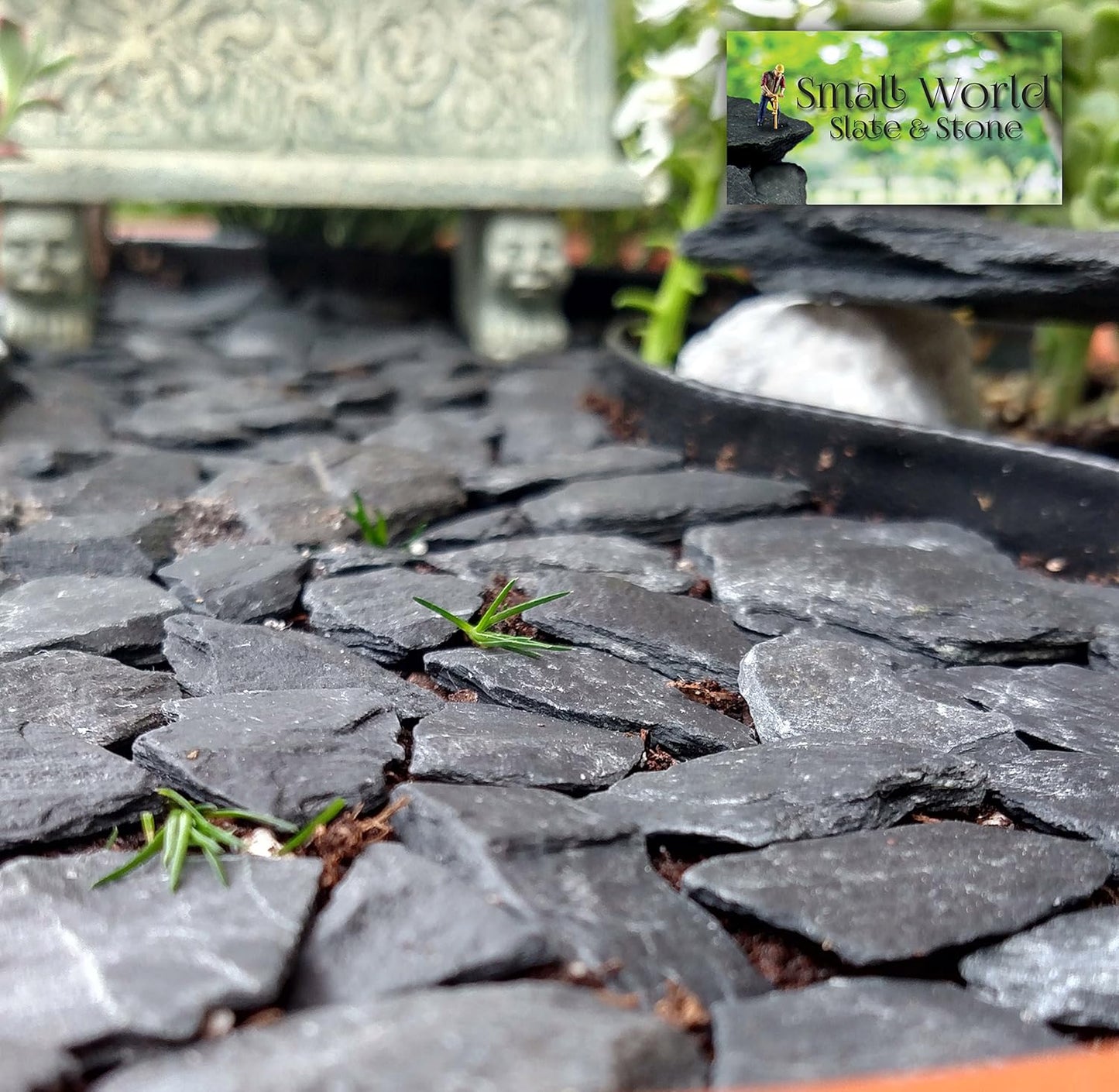 Natural Slate Stone -1/2 to 1 inch. Perfect Size for Miniature or Fairy Gardens, Aquariums, Reptiles, Terrariums, Model Railroads, Dioramas & Wargaming (1lb Grey)