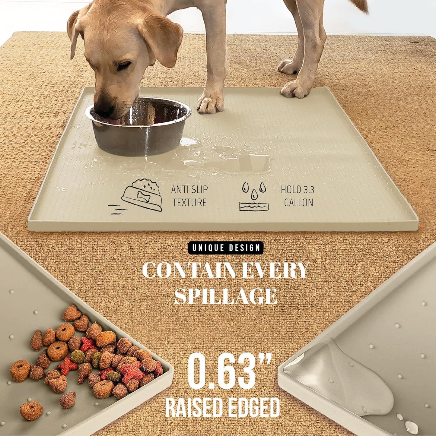 AVERYDAY 3-in-1 Slow Feeder Dog Bowls and 32x24'' Silicone Dog Mat Bundle