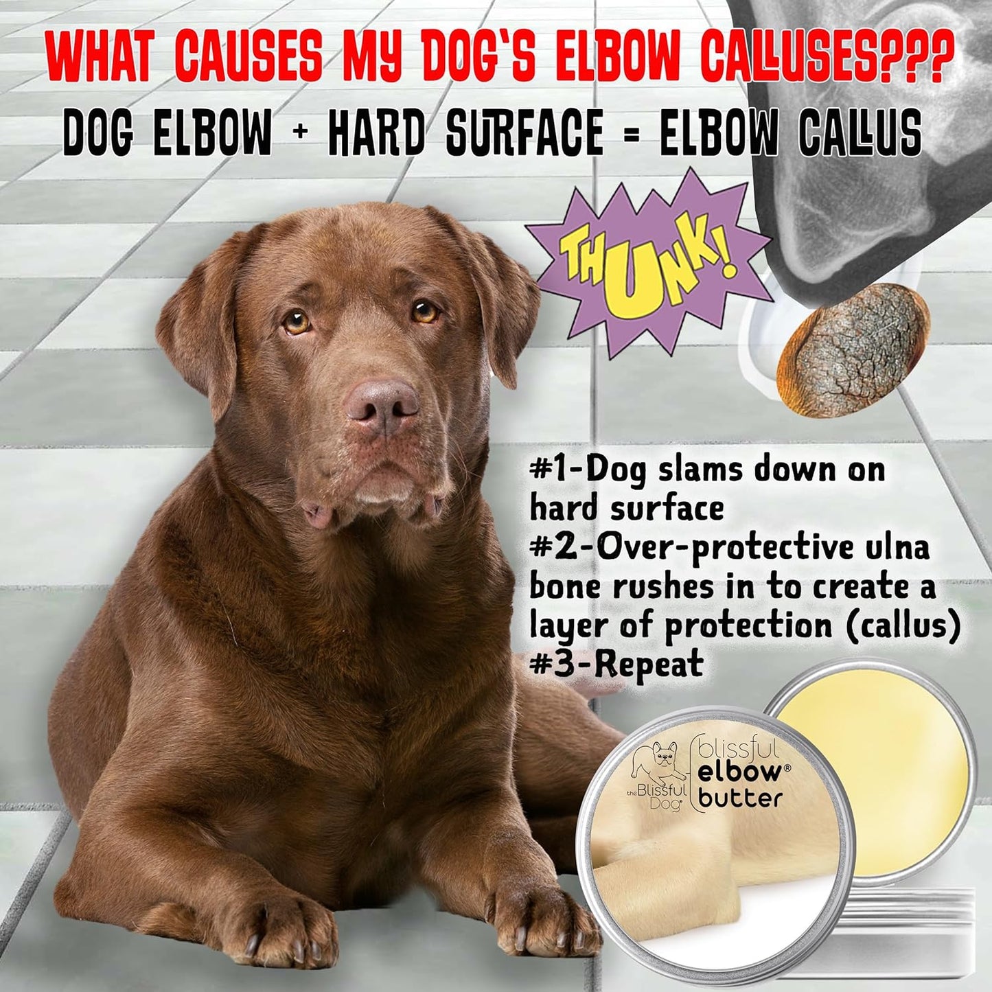 The Blissful Dog Elbow Butter for Dry, Cracked Calluses, Lick-Safe Dog Balm, Soothing Elbow Balm with Moisturizing Shea Butter, Almond, Olive, and Essential Oils, Pet Supplies, 1 oz. Tin