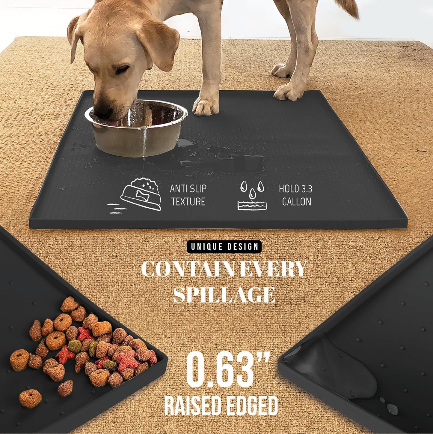 AVERYDAY 3-in-1 Slow Feeder Dog Bowls and 32x24'' Silicone Dog Mat Bundle