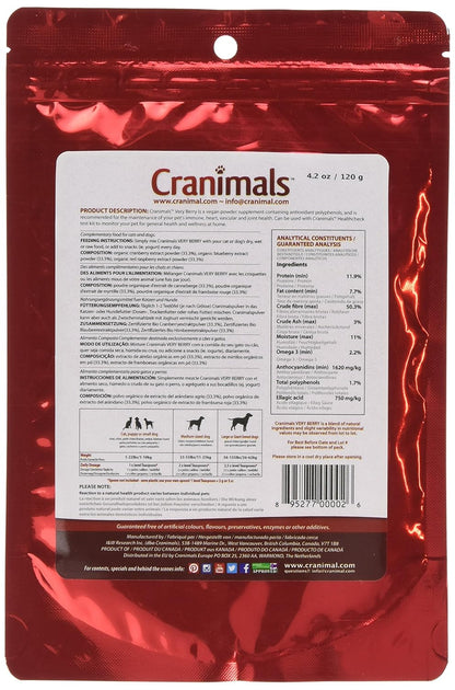 Cranimals Very Berry Antioxidant Superfood Berry Powder for Dogs and Cats - Natural Antioxidant Boost from Cranberries, Raspberries, and Blueberries, 120 g/ 4.2 Oz Bag