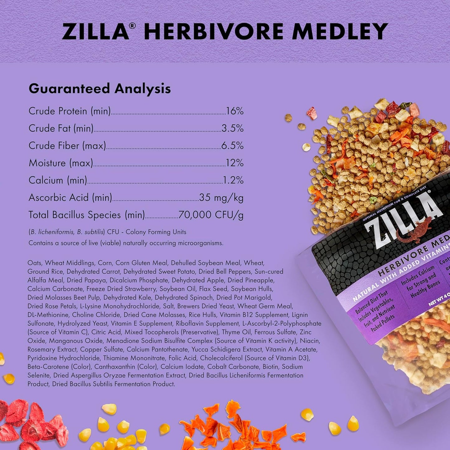 Zilla Pet Reptile Herbivore Food Medley Diet, 4 oz