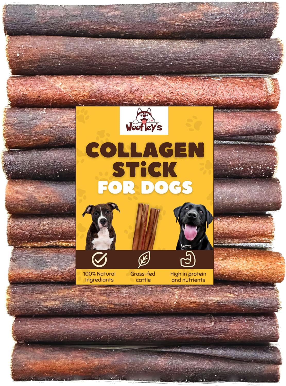 Woofley's 6 Inch Collagen Sticks for Dogs (16 Count) Bully Stick Rawhide Alternative Dog Chews No Hide Bones for Medium & Large Dogs