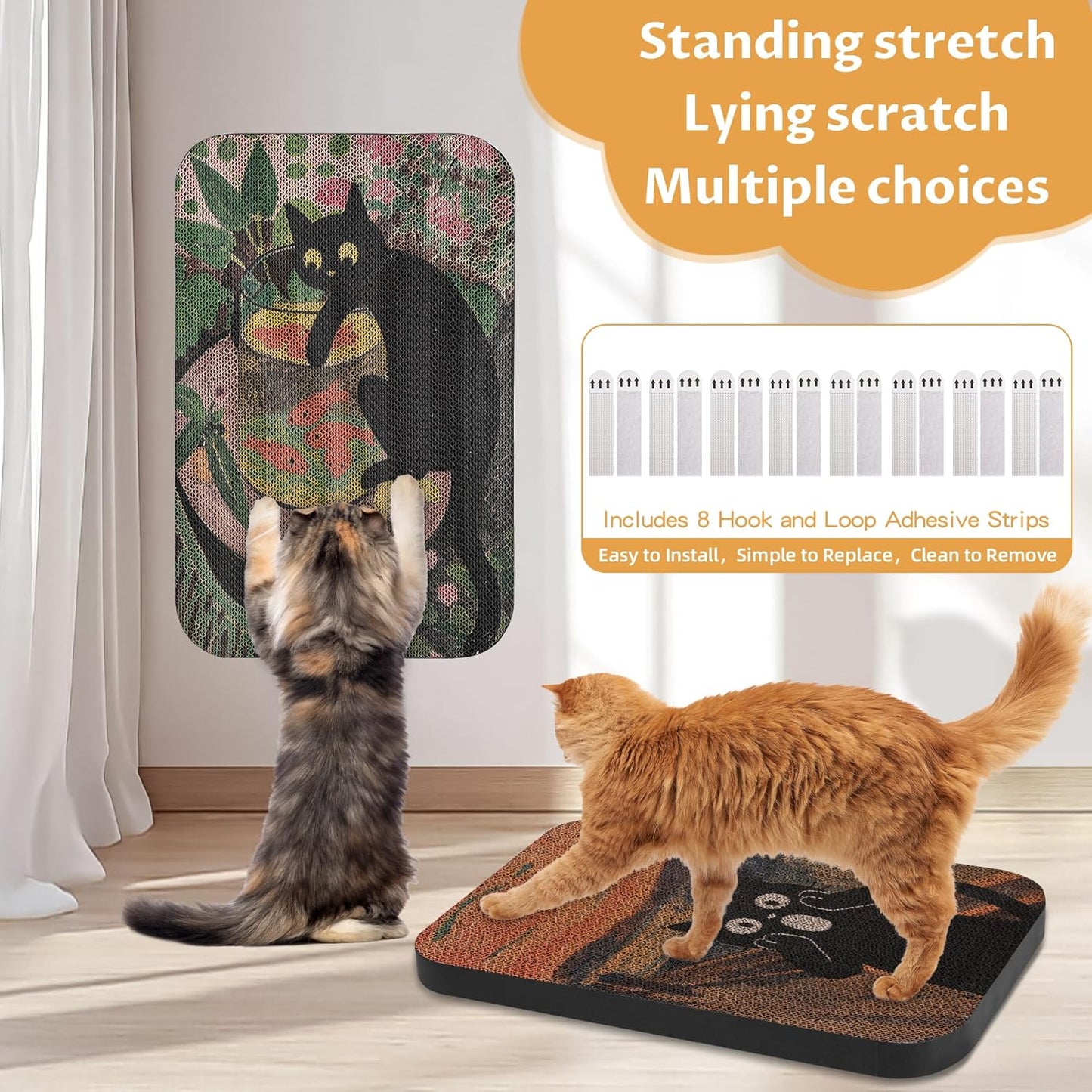 2 Packs Art Cat Wall-Mountable Scratching Board 16.7x11x1 Inch Cat Wall Scratch Pad for Indoor Cats Furniture Protector (Goldfish & Scream)