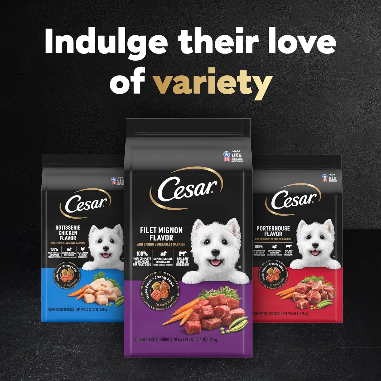 Cesar Small Breed Dry Dog Food Rotisserie Chicken Flavor and Spring Vegetables Garnish, 12 lb. Bag