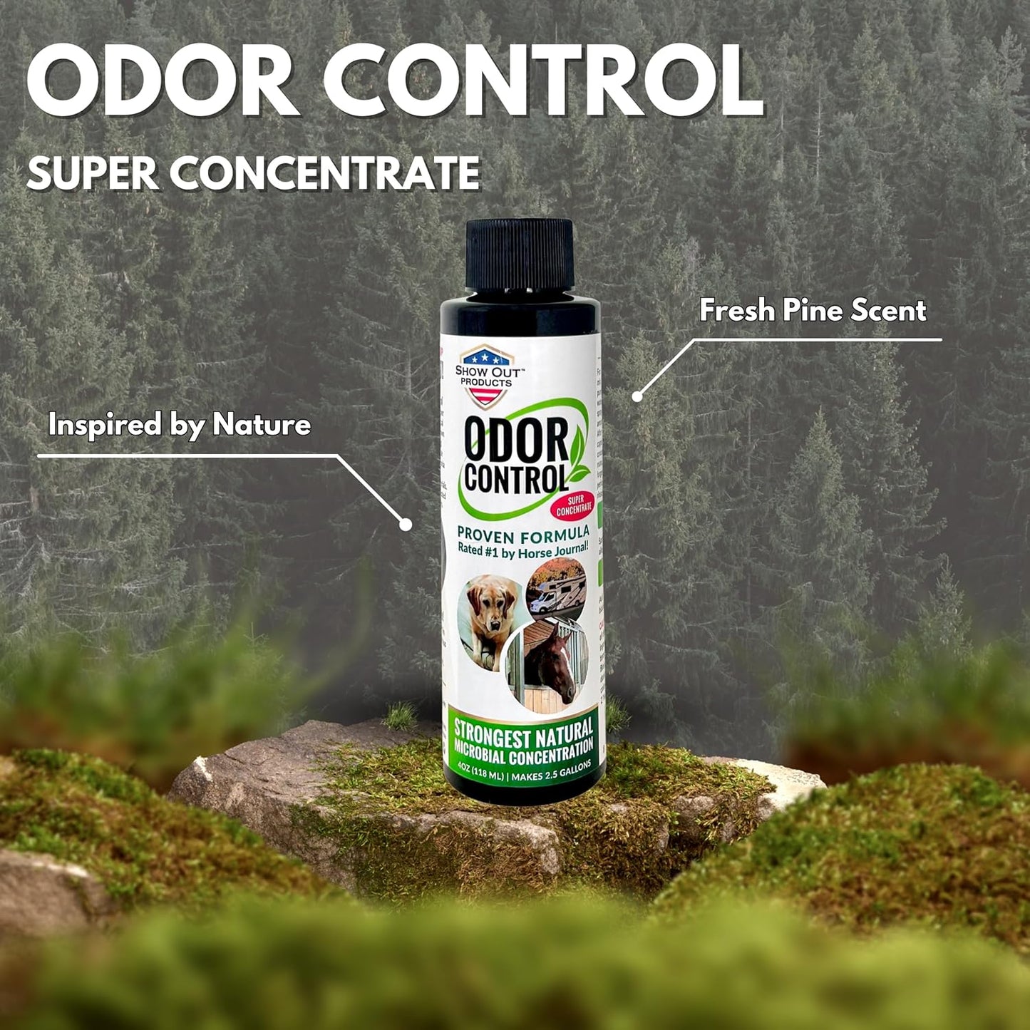 Show Out Odor Control & Urine Smell Remover - Eliminates Odors from Dog, Pet, Horse, Cat, Trailers, Carpet and Homes - Makes 2.5 Gallons of Spray. Pee Odor Destroyer, Eliminator & Enzyme Cleaner