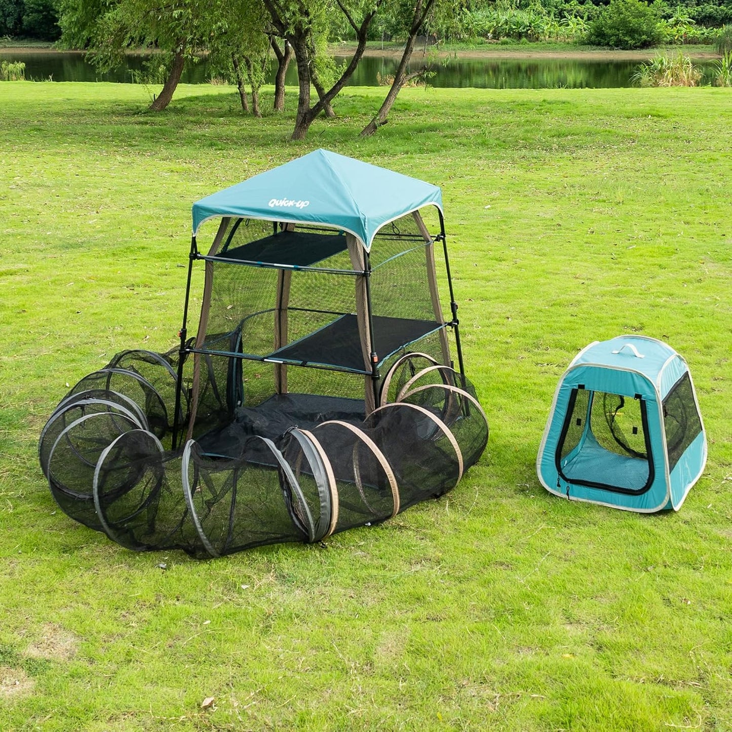 Extra Large catio Outdoor cat Enclosure,3-in-1 Cat Tower Tent with Tunnel/Pop Up Cube, Portable Catio,Cat Tent,Foldable Cat Enclosure for Indoor/Outdoor/Camping Weatherproof & Sunproof(Patented)