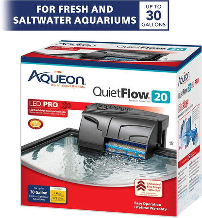 Aqueon QuietFlow 20 LED PRO Aquarium Fish Tank Power Filter For Up To 30 Gallon Aquariums