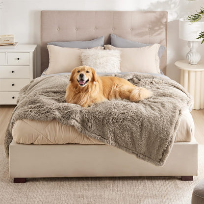 LE SURE Foldable Human Dog Bed 3 in 1 Taupe 68" with Bedsure Waterproof Dog Blankets for Large Dogs 60"x80", Brown