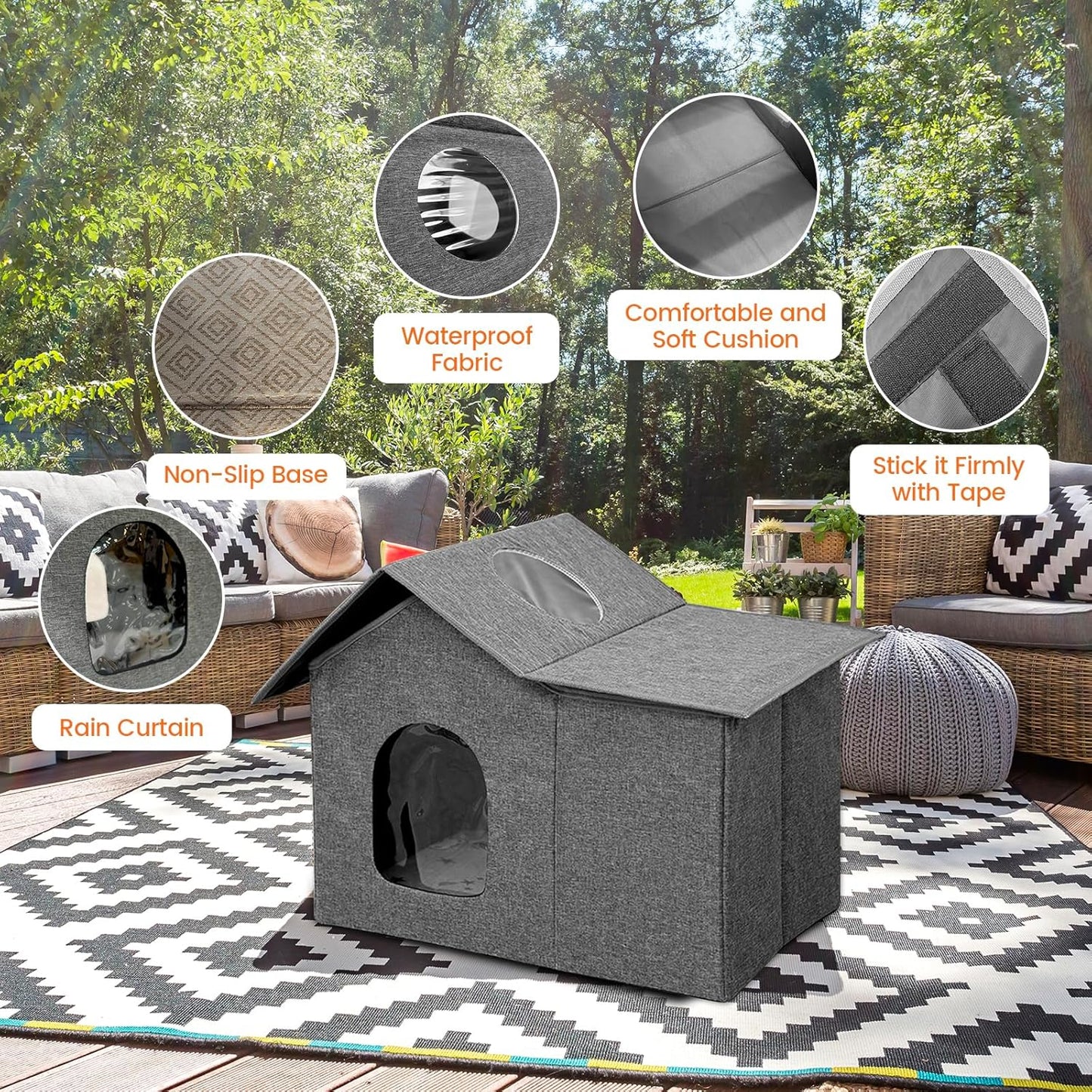 Homegroove Outdoor Cat House Waterproof, Insulated Cat Houses for Outdoor Cats with Removable Soft Mat, Collapsible Feral Cat Shelter for Multiple Cats, Easy to Assemble (Grey, Large)