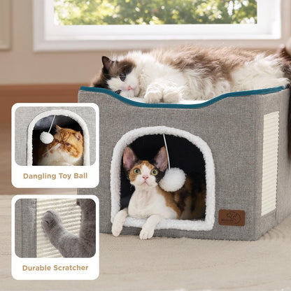 Bedsure Cat Cave for Pet Cat House 16.5x16.5x13 inches, Grey with Bedsure Dog Blankets for Small Dogs Pink, 25x35IN