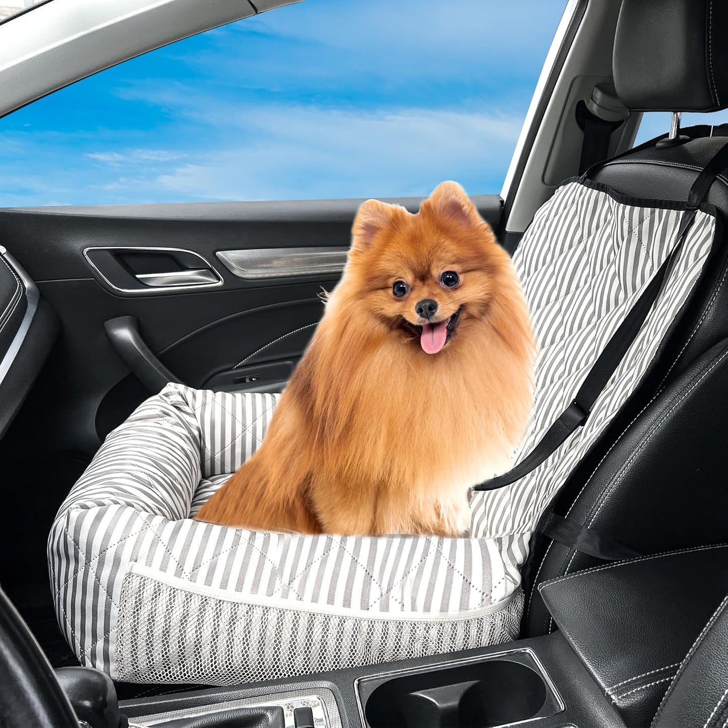 Dog Car Seat for Small and Medium Dogs, Booster Seat Sofa Pet Bed, Portable Car Travel Carrier Bed (Stripes,M)