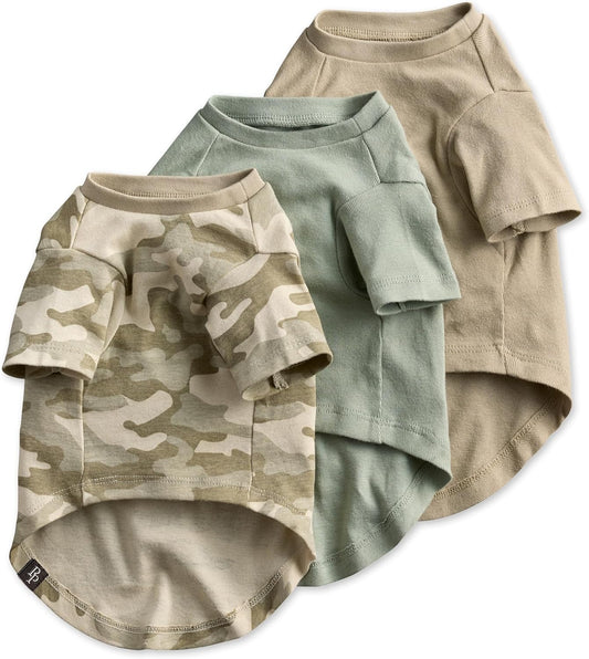 Toby II - The Perfect Tee, 3 Pack Short Sleeve Pet T-Shirt 100% Organic Cotton Tees Clothes for Small, Medium, Large Dogs, Sage Camo, Small (10-25 lbs)