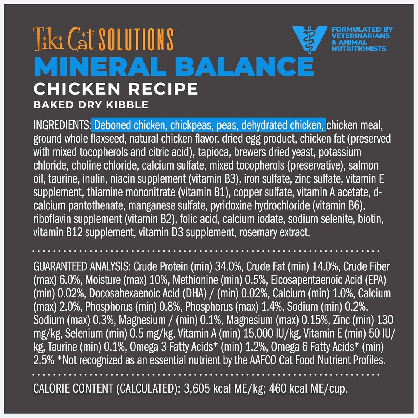 Tiki Cat Solutions Mineral Balance Dry Cat Food, Supports Urinary Health, Chicken, 2.8 lbs. Bag