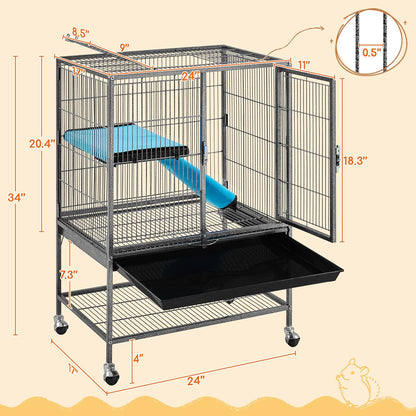 Yaheetech Metal Rolling Cage for Adult Rats/Ferrets/Chinchillas Small Animal Cage w/Removable Ramp & Platform Black