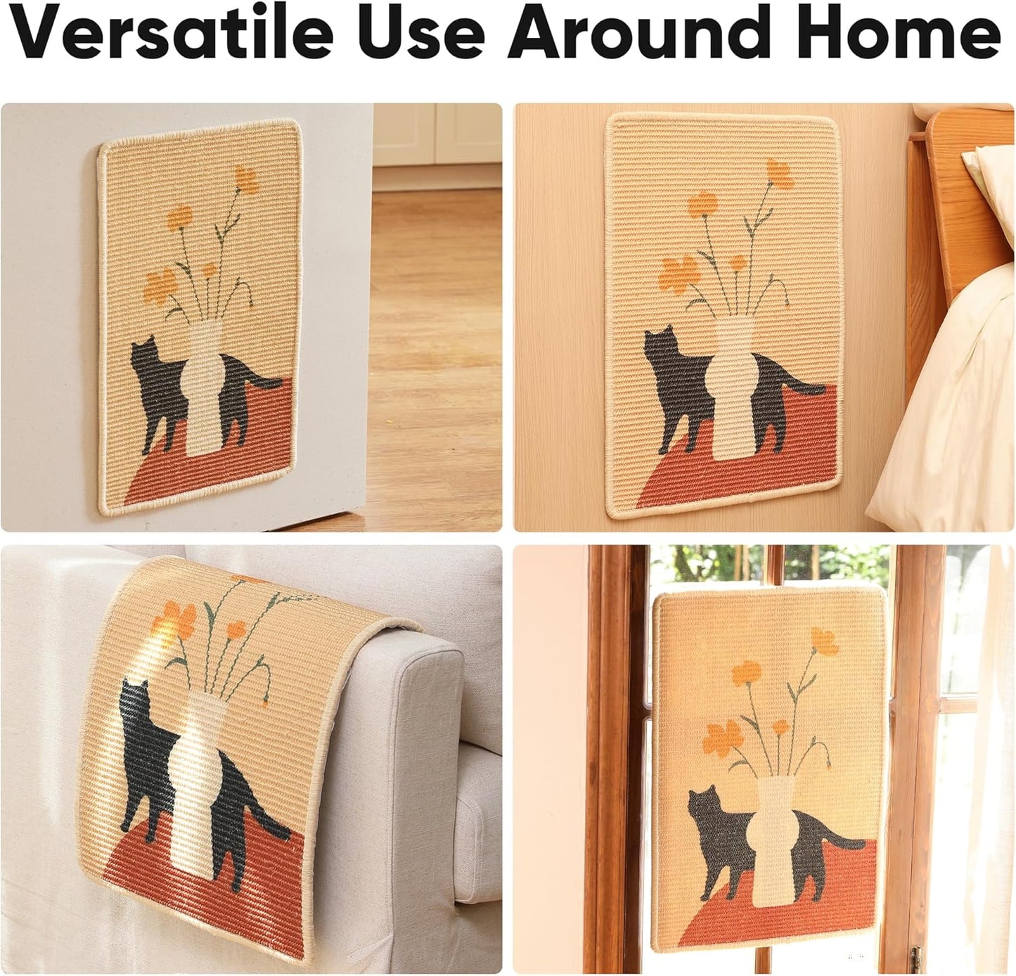 FUKUMARU Sisal Cat Scratching Mat, 23.6 x 15.7 Inch Natural Sisal Cat Scratch Pad Mats for Indoor Cats, Horizontal Cats Wall Scratcher Kitten Floor Rug with Sticky Tapes, Furniture Protector(Flower)