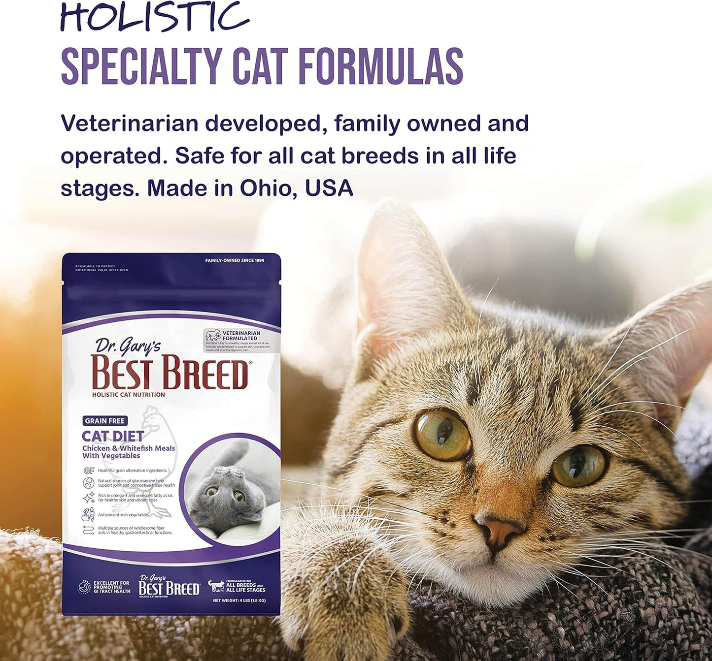 Best Breed Grain Free Cat Diet Made in USA [Natural Dry Cat Food for All Ages] - 4lbs.