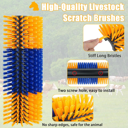 Livestock Scratch Brush, 2 PCS, Yellow, Oblong, Nylon, for Cow, Horse, Goat, Cattle, Pig, Sheep, Relieves Itching, Provides Massage, Removes Dirt, Suitable for Most Livestock