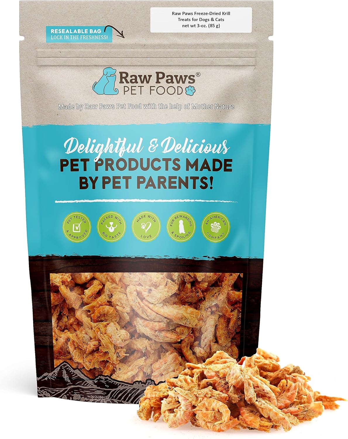 Raw Paws Freeze-Dried Krill Treats for Dogs & Cats (3-Ounce) - Naturally Contains Krill Oil for Dogs, Omega 3 - Freeze Dried Fish Food for Aquatic Fish, Turtles, & Reptiles