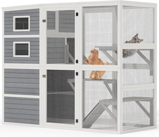 YITAHOME Large Cat Catio 4 Tiers Outdoor Cat Enclosures for Indoor Cats 77.9" Walk in Cats Cage with Weatherproof Roof, 3 Resting Rooms, Scratcher Ramp & Space Capsule Bed, 5 Windows
