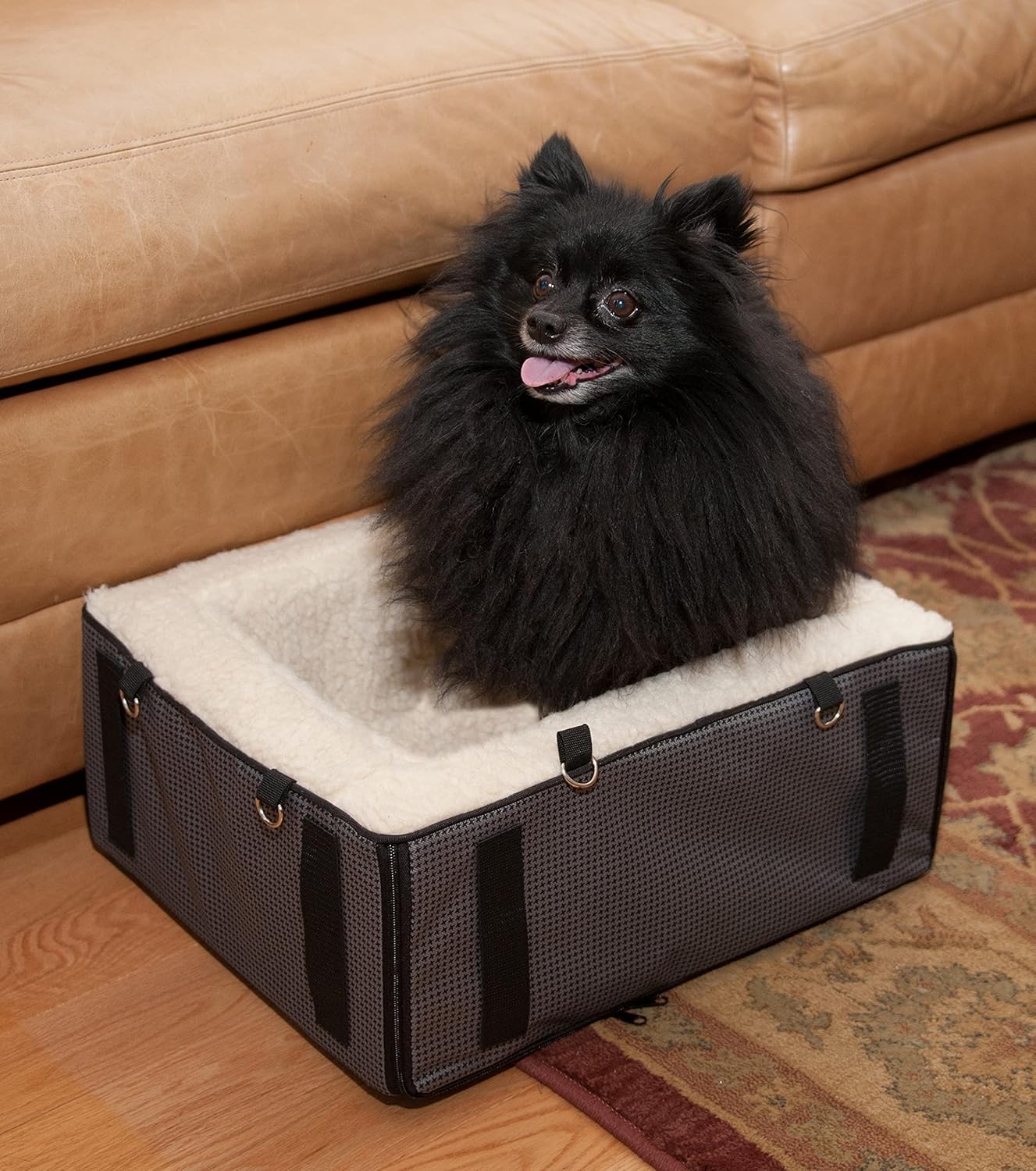 Pet Gear Lookout Booster Car Seat, Removable Comfort Pillow, Safety Tether Included, Installs in Seconds, No Tools Required, Grey Houndstooth