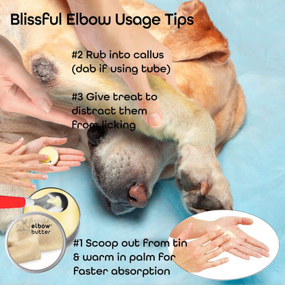 The Blissful Dog Elbow Butter for Dry, Cracked Calluses, Lick-Safe Dog Balm, Soothing Elbow Balm with Moisturizing Shea Butter, Almond, Olive, and Essential Oils, Pet Supplies, 1 oz. Tin