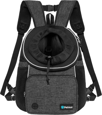 PetAmi Adjustable Dog & Cat Chest Carrier Backpack, Ventilated for Hiking & Camping, Small to Large Pets Up to 15 lbs, Dark Gray