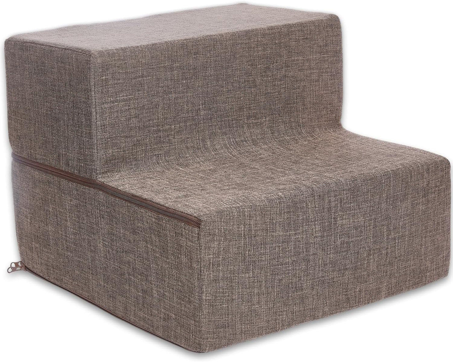 Best Pet Supplies Portable Foldable Foam Pet Stairs/Steps for Couch, Sofa, and High Bed, Non-Slip Bottom Balanced Paw Safe - Brown Linen, Foldable 2-Step (H: 12")