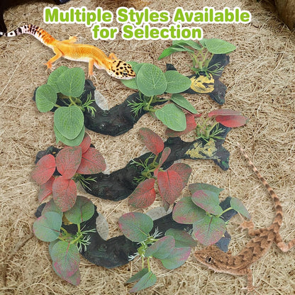 kathson 2 PCS Reptile Corner Branch Resin Snake Climbing Accessories with Leaves Terrarium Plant Decoration with Suction Cup for Frog Lizard Bearded Dragon Gecko Spider Climbing 7.8 x 3.1 x 1.4 inches