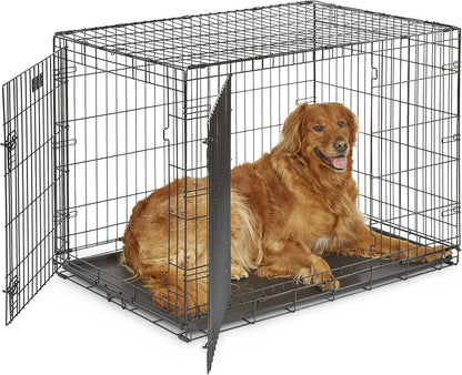 MidWest Homes for Pets 42-Inch Two-Door iCrate Folding Dog Crate with Divider Panel, Leak-Proof Tray & Secure Latches – Metal Wire Kennel for Large Breeds – Portable, Durable & Easy to Assemble