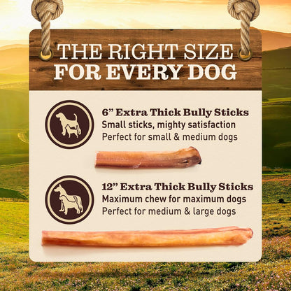 Pet Odor-Free Extra-Thick Jumbo Bully Sticks for Large Dogs (12", 5 Pack) – All-Natural, Long-Lasting Dog Chews Made from 100% Grass-Fed Beef, High-Protein & Grain-Free.