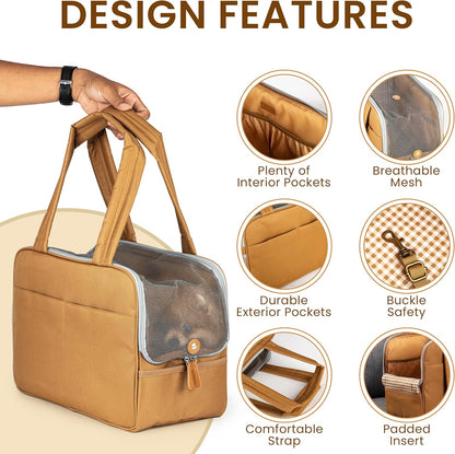 Dog Purse Carrier for Small Dogs – Cotton Padded Interior, Multiple Pockets, Breathable Mesh & Comfortable Strap – Durable Polyester Travel Bag, Lightweight Cat Carrier - Versatile Small Pet Bag